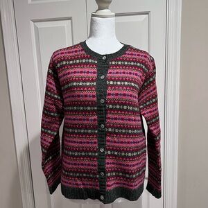 Brooks Brothers Pink and Gray Patterned Cardigan